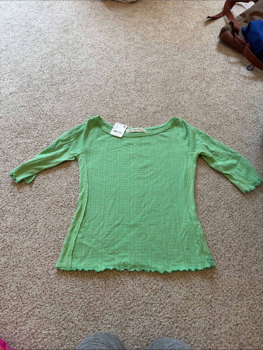 We The Free Light Green Ribbed Scoop Neck Top